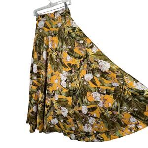 Lulus Away to the Islands Marigold Tropical Wrap Maxi Skirt S Green Yellow NWOT